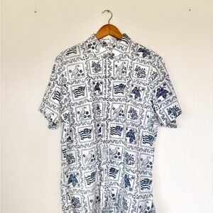 Worn Once. Reyn Spooner White & Navy Printed Short-Sleeve Button-Down Shirt